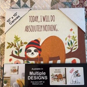 Sloth Canvas Art with Motivational Quote Today, I will do absolutely nothing.